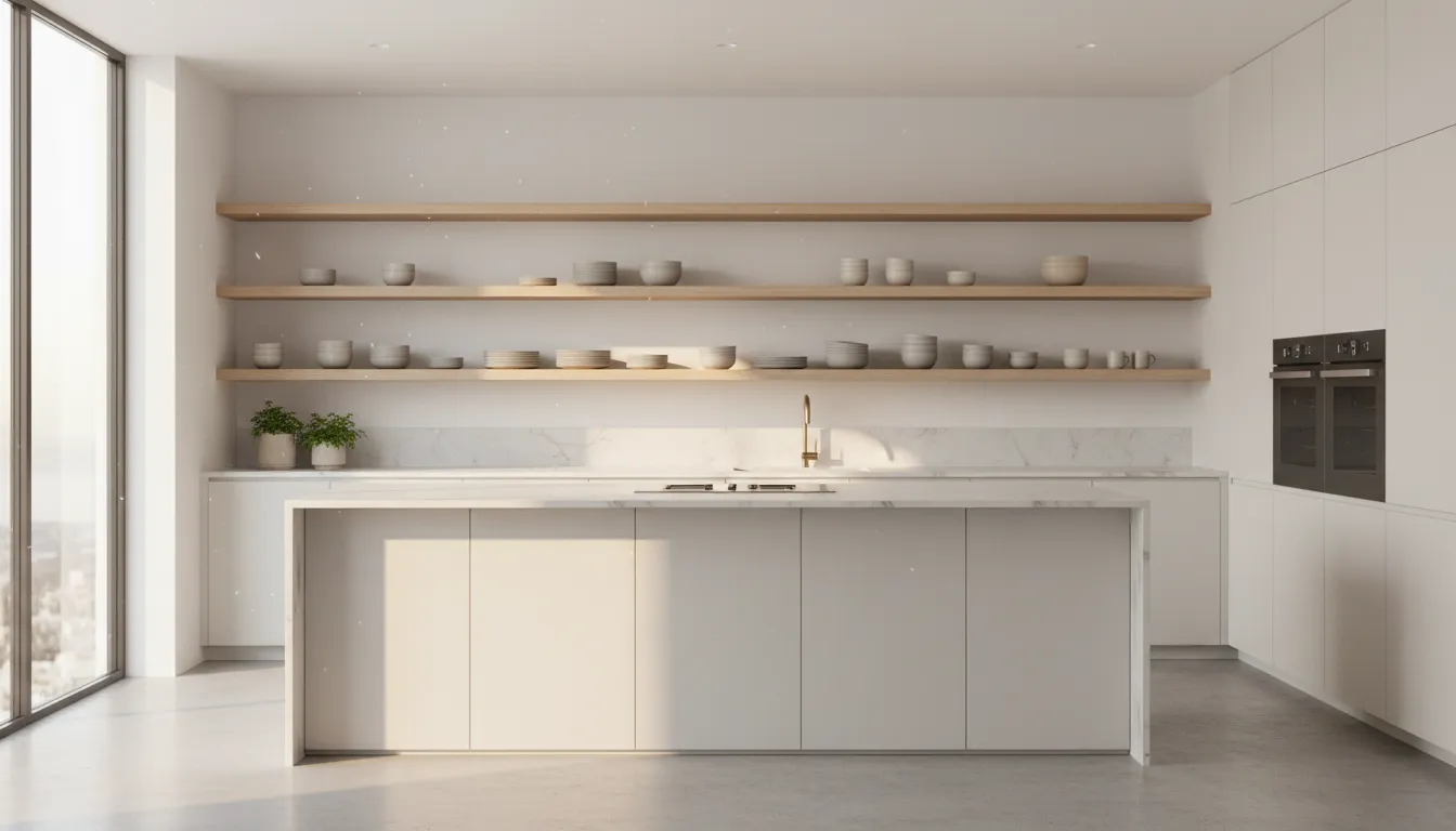 minimal kitchen shelf styling